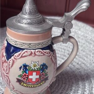 Vintage Swiss Beer Stein with 95% Zinn Pewter Lid 95%